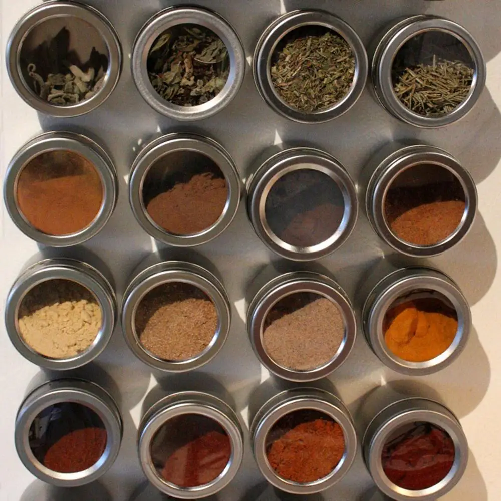 

Magnetic Spice Tins,Stainless Steel Spice Jar Containers, Spice Jars Organizer,New Design Seasoning Organizers of 9 pcs set