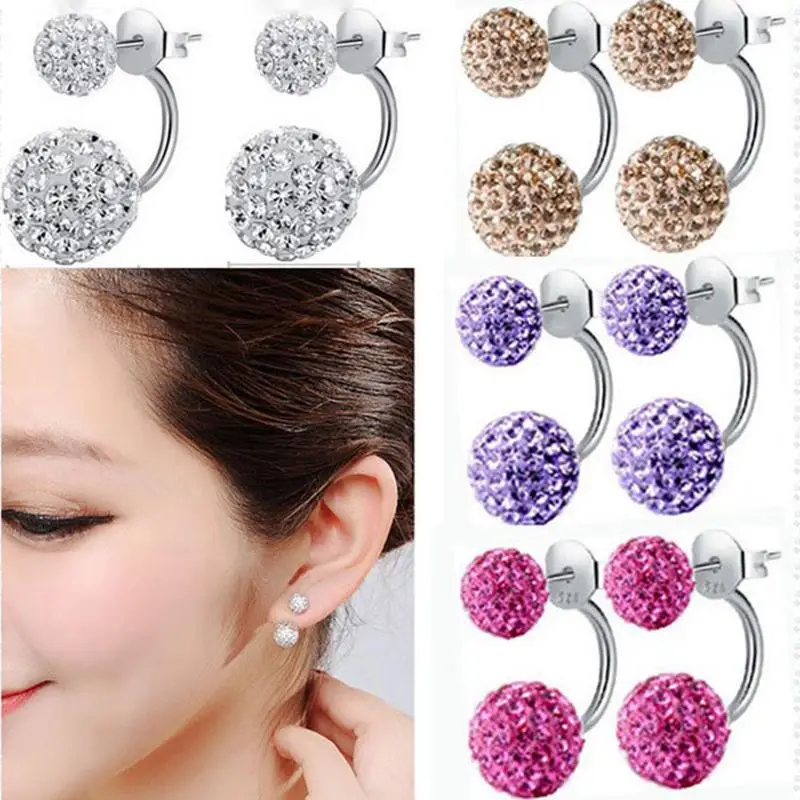 Women\'s Jewelry Double crystal ball earrings silver-plated delicate Ear Studs