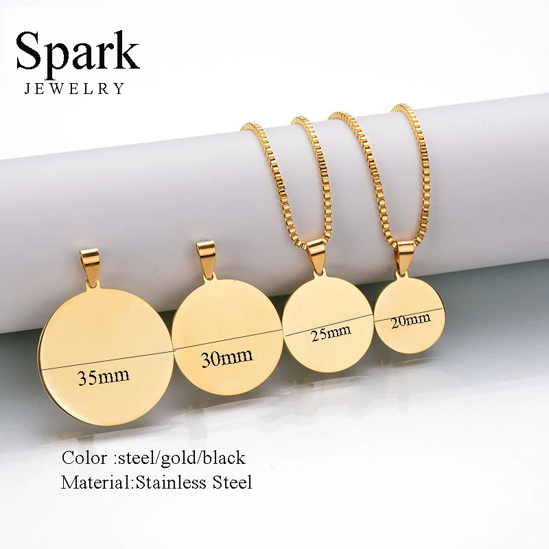 Spark Aangepaste Ketting Front Gegraveerde Foto Terug Gegraveerd Naam Ronde Dog Tag Hanger Ketting Voor Mannen & Vrouwen Gift Bijoux