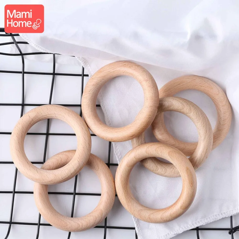 

10PCS 70mm Beech Wooden Teether Ring baby toys Safe and Natural Original Wood Teether DIY Jewelry Food Grade Wooden Teething