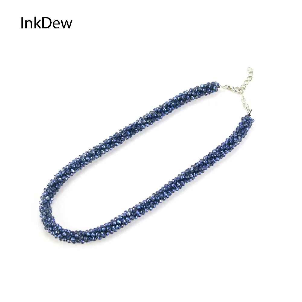 INKDEW Beads Handmade Necklace Threading Faceted Crystal Short Necklace for Lady Women Gift Choker Statement Multicolor NE002