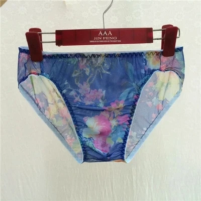 2018 Mesh Men's Sexy Print Gauze Transparent Low-waist Briefs Big U Convex Pattern Underwear Men's mesh print briefs penis