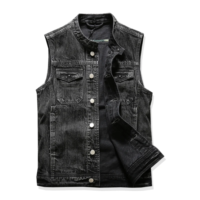 

Men Denim Vest Sleeveless Jean Slim wave men's cowboy horse clip Cowboy vest black cowboy vest