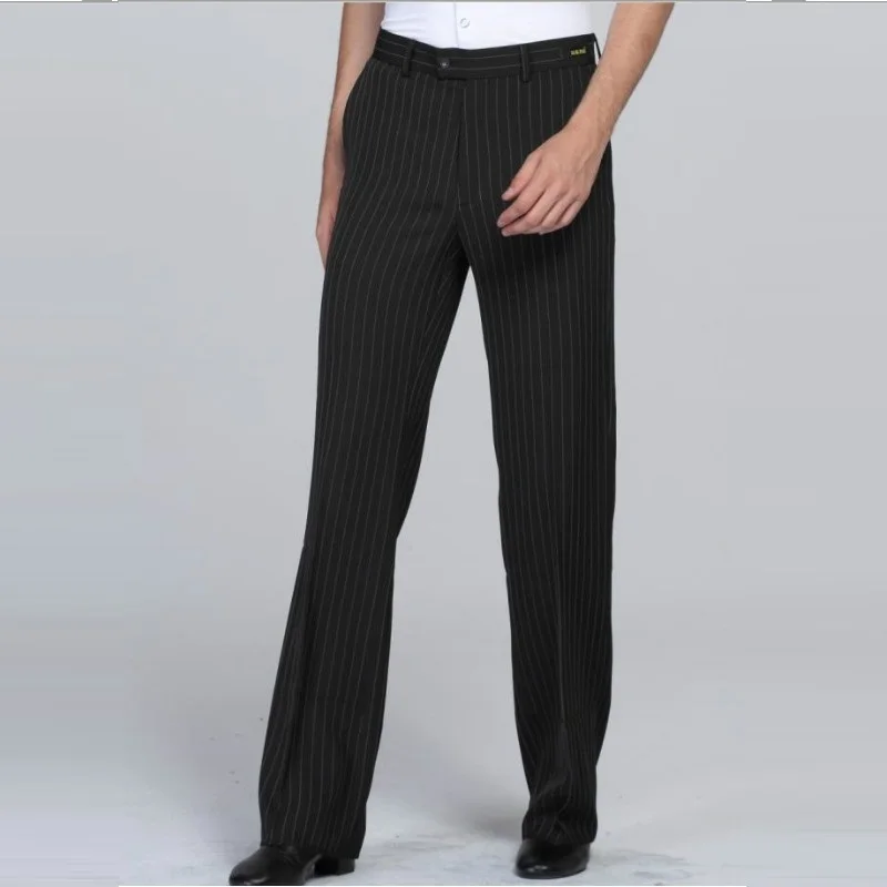 

Newest Latin Dance Pants Males Classical Stripe Black Cotton Long Pants Men Ballroom Square Exercise Trousers B-6977