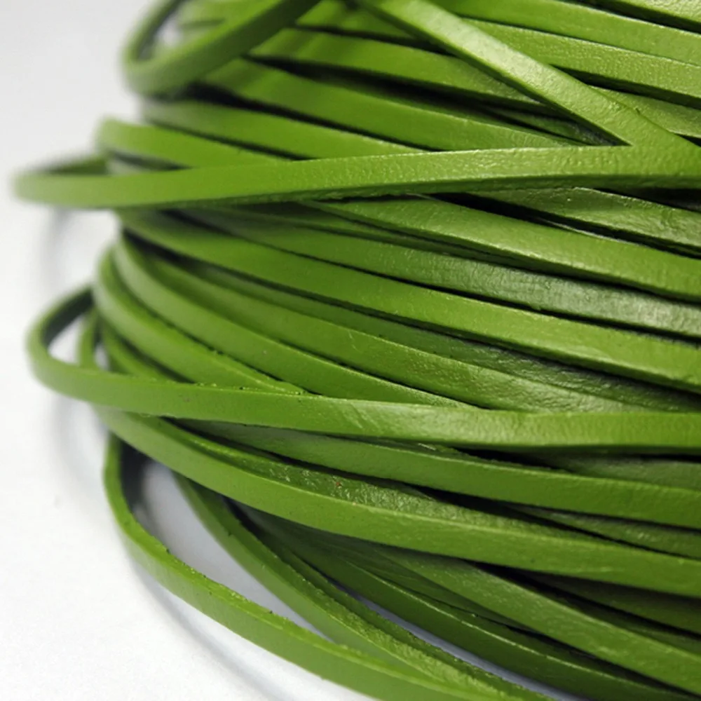 AaaZee 2 Yards 3mmx2mm Green Coated Cow Hide Flat Genuine Real Strip For DIY Bracelet Jewelry 3mm Wide Leather Cord