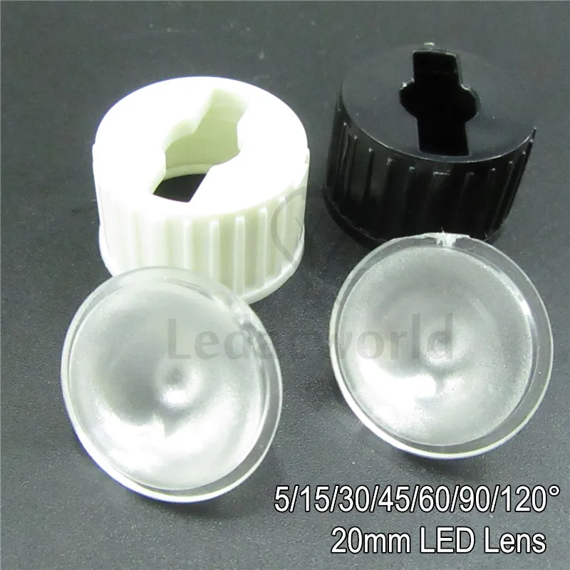 

100set 20mm PMMA Optical LED Lenses with White or Black LED lens Holder, Angle 5 15 30 45 60 90 120 Degree For LED Bulbs DIY