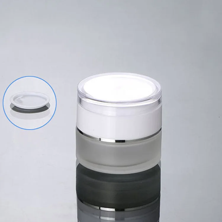 

50pcs wholesale 30g clear frost glass cream jar with white acrylic lid, 1 ounce glass cosmetic jar for eye cream ,30g bottle