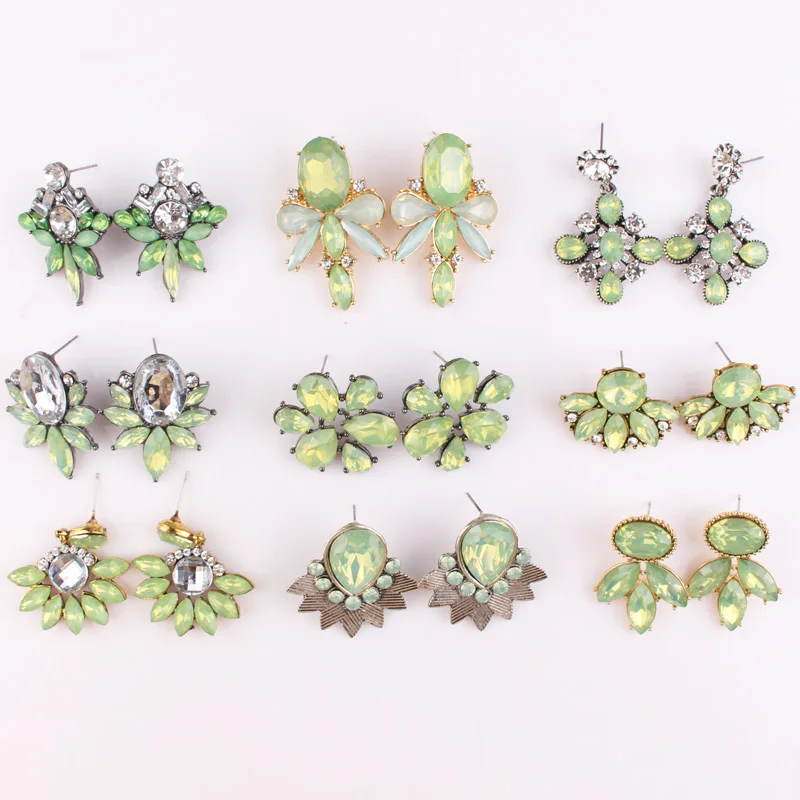 LUBOV Fashion Rhinestone Inlaid Light Green Crystal Stone Piercing Earrings Gold Color Stud Earrings New Women Jewelry