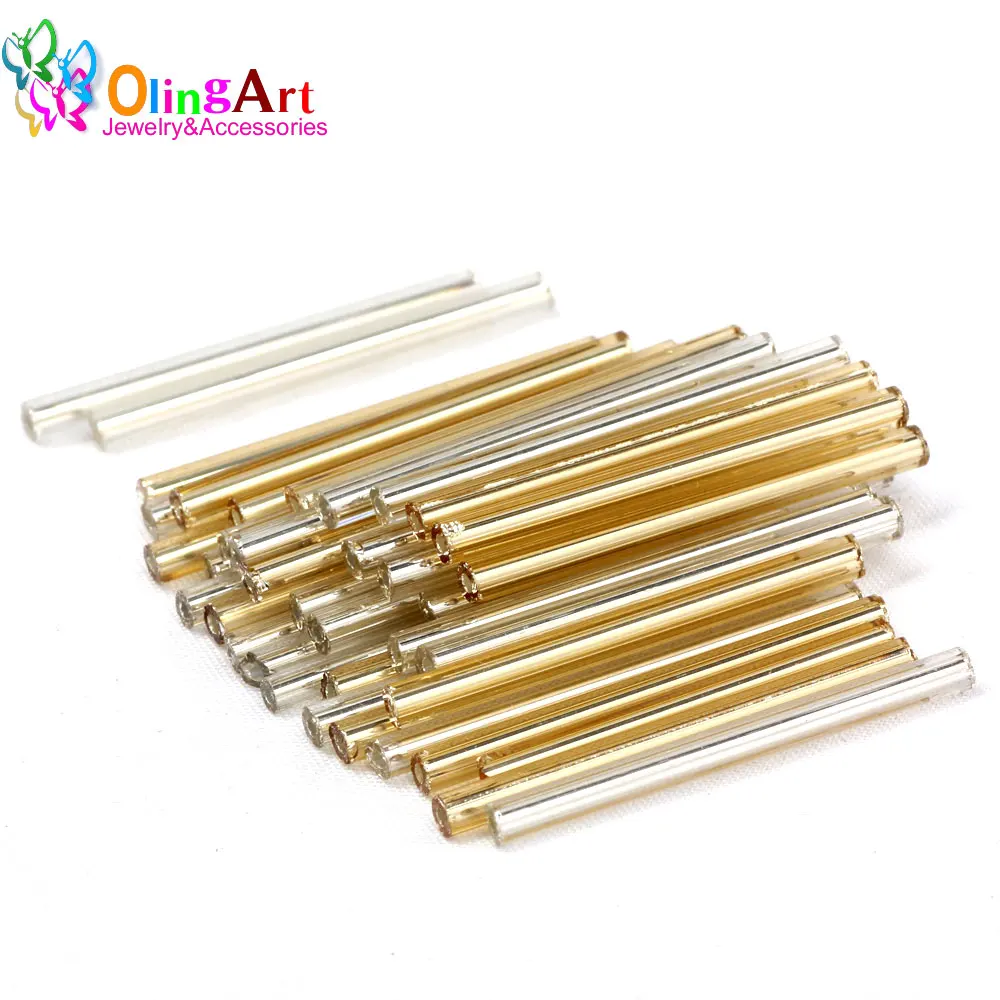 OlingArt Gold and silver Color Tube 2.5x30mm 45g/lot Glass Seed Beads DIY Accessory Earrings Bracelet necklace jewelry making