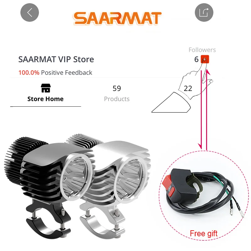 LED Motorcycle Headlight Spotlight 18W 2700Lm Super Bright White Moto Fog DRL Headlamp Hunting Driving Lights (1 Piece) SAARMAT