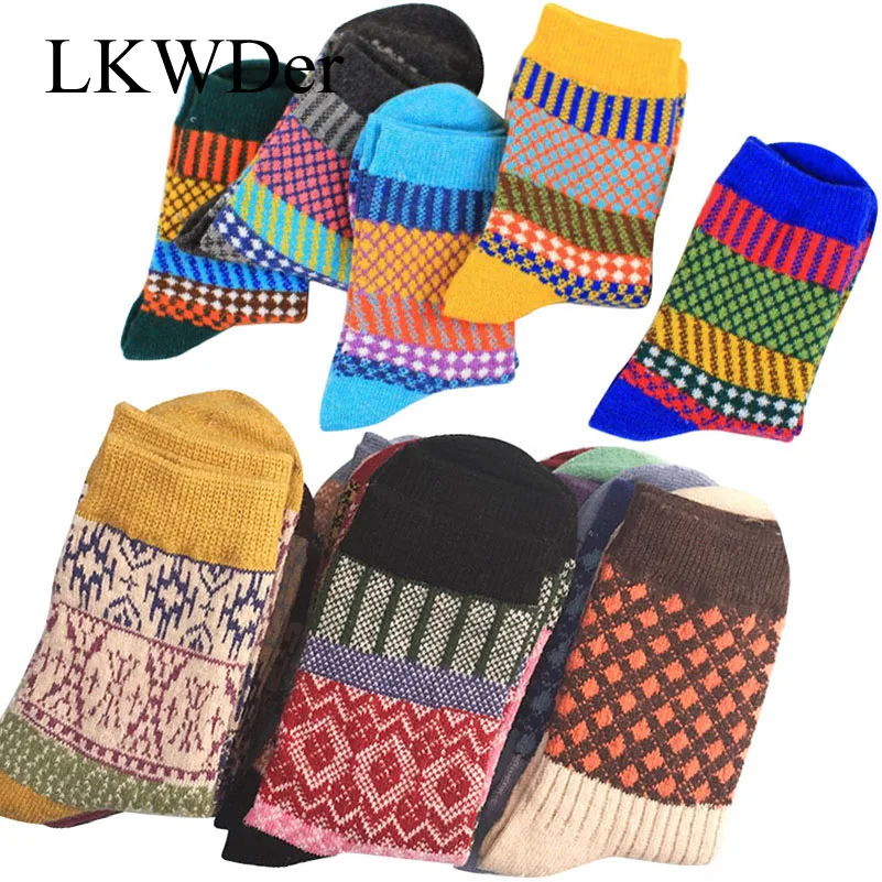 

5 Pairs Winter Retro Special Ethnic Style Thermal Woolen Socks High Tube Thickening Warm Soft Rabbit Wool Christmas Socks Women