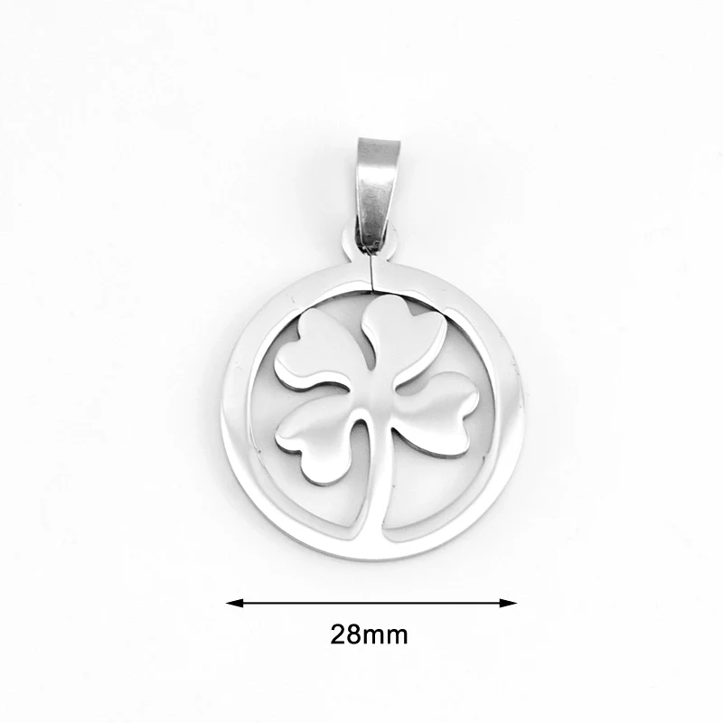 Four Leaf Clover Bear Pendant charm blank tags For Women Beautiful Chic Jewelry mirror polished stainless steel 1pcs