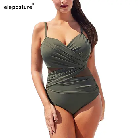 Women One Piece Mesh Swimsuit Plus Size eleposture