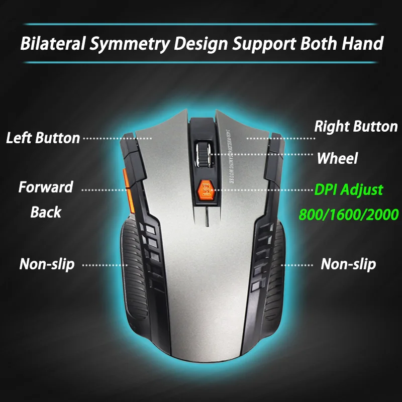 Mouse Gamer 2.4ghz Wireless Computer PC Laptop Profissional Game 1600dpi 2000 DPI USB Optical Mouses Gamer Symmetrical Design 6D