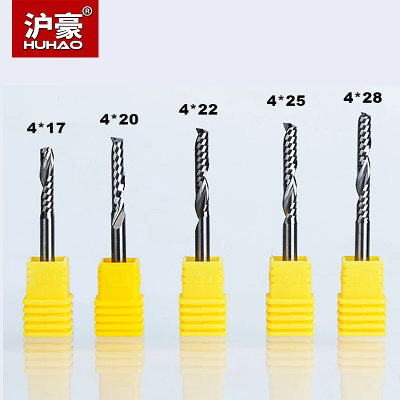 HUHAO 5pcs Acrylic Cutter Single Flute Spiral Up Cut Router Bit Shank 4mm CNC End Mill Tungsten Steel Carbide Milling Cutter