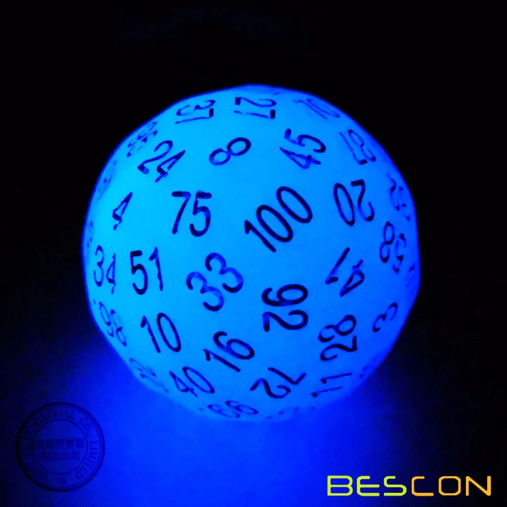 

Bescon Glowing Polyhedral 100 Sides Dice Acid Blue, Luminous D100 Dice, 100 Sided Cube, Glow in Dark D100 Game Dice