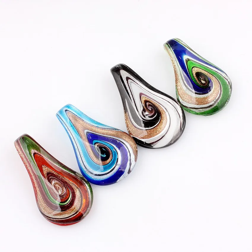 Q Wholesale 6pcs handmade Murano Lampwork Glass 4 Color Water Drop Pendant Fit Necklace Jewelry Gifts Women