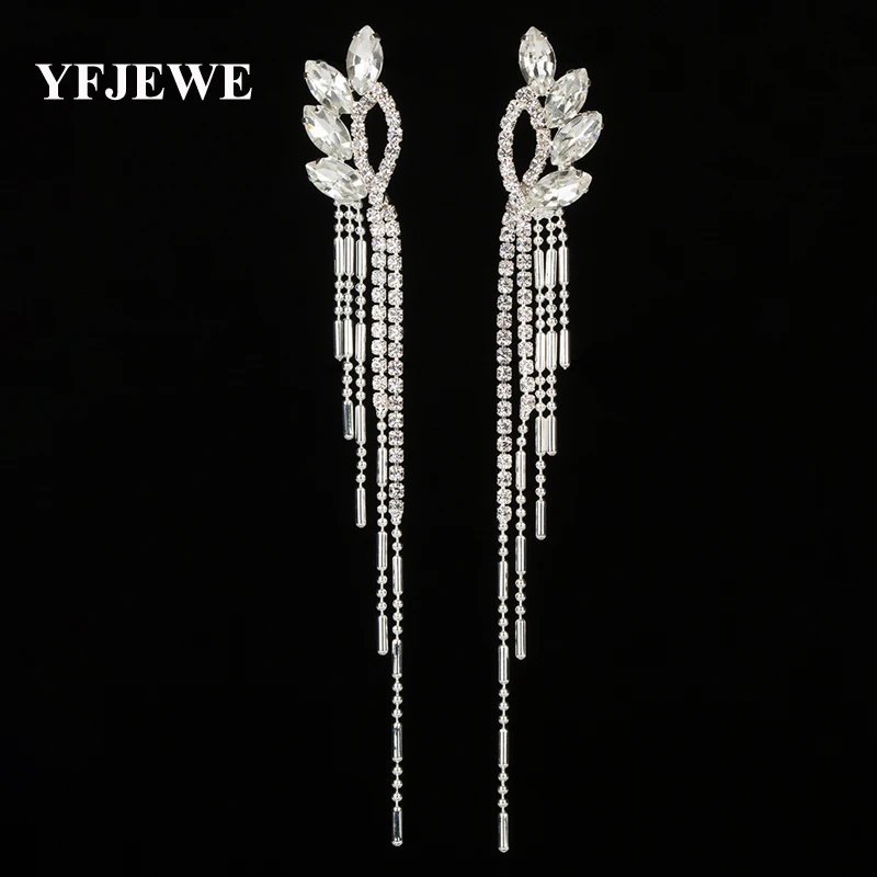 YFJEWE New Arrive Fashion Jewelry Rhinestone Tassel Long Drop Earrings for Women Fashion Jewelry Engagement Wedding Gift E441