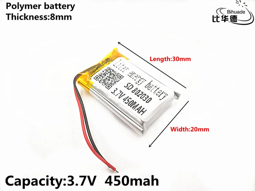 10 pcs Goede Qulity 3.7 V, 450 mAH, 802030 lithium Polymeer ion/Li-Ion batterij voor SPEELGOED, POWER BANK, GPS, mp3, mp4