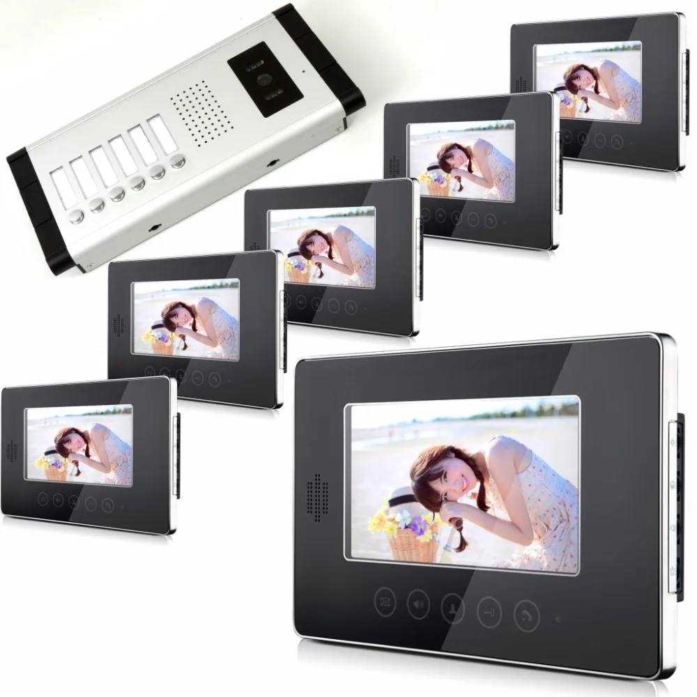 7 Inch Color Monitor  Intercom Video Door Phone With 6 Monitor Touch Screen