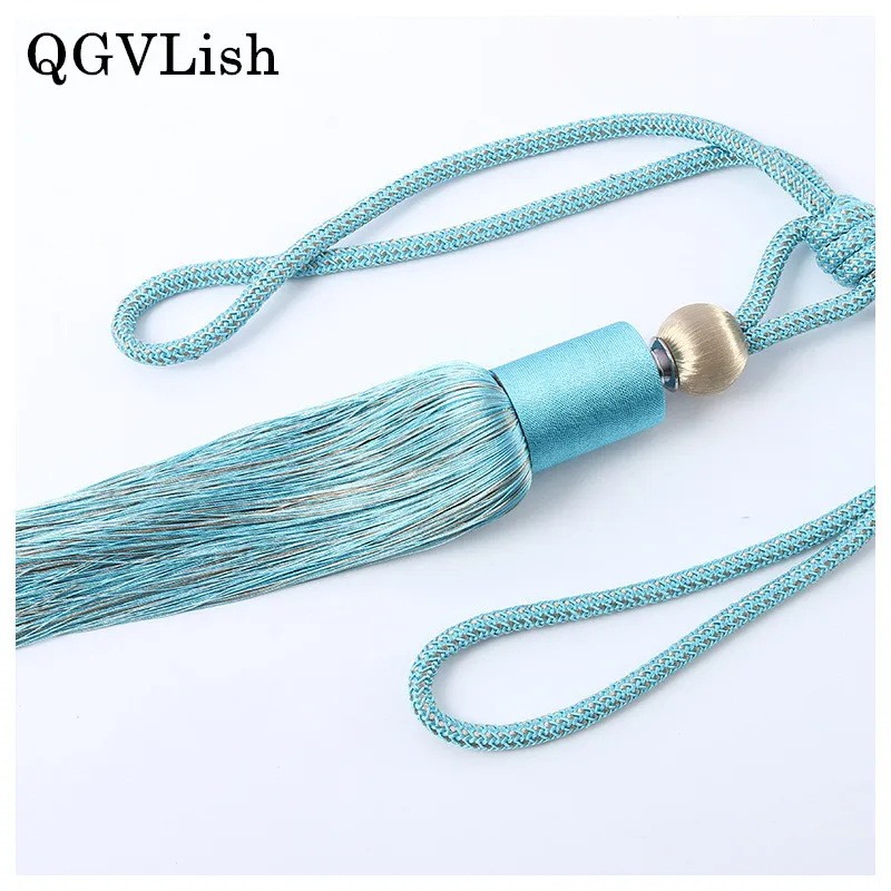 

QGVLish 2Pcs Simple Curtain Tiebacks Tassel Fringe Curtain Hanging Bind Ropes Brush Buckle Straps Curtain Accessories Home Decor