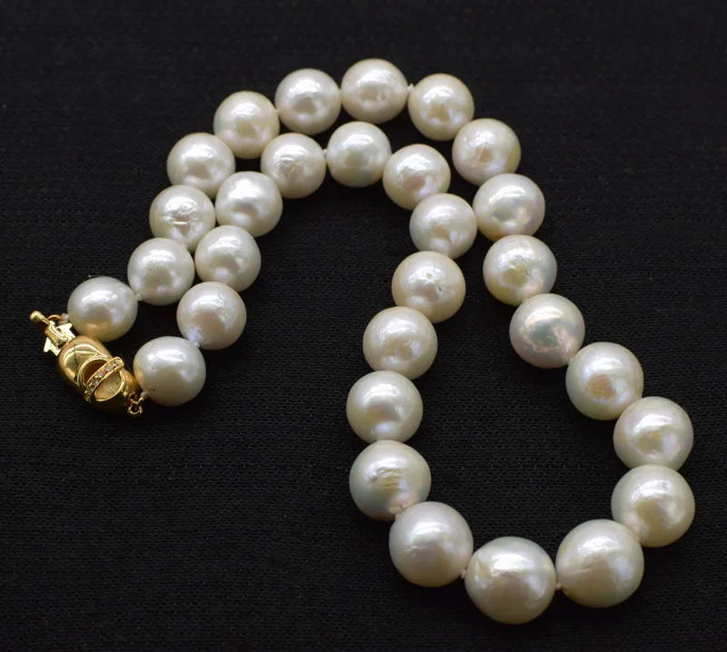 

freshwater pearl near round white EDASION 10-13mm necklace 18inch FPPJ wholesale beads nature BIG SIZE PEARL