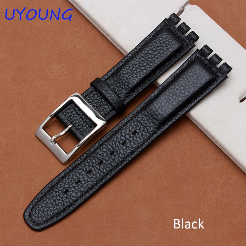 Quality genuine leather watchband 17mm replacement leather strap for swatch watch band mens womens YCS YAS YGS black bracelet