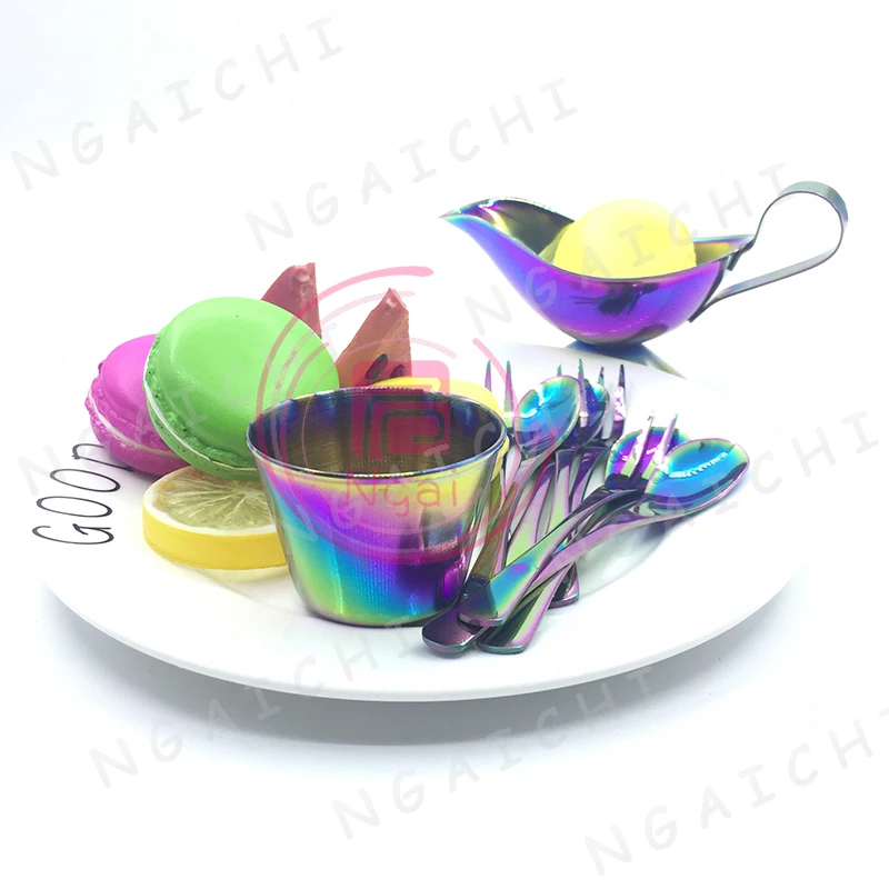 Stainless Steel Tableware Set, Sauce Dishes, Cup, Steak Sauce, Mini Boat, Dessert, French Fries, Tomato Sauce Cups, Rainbow