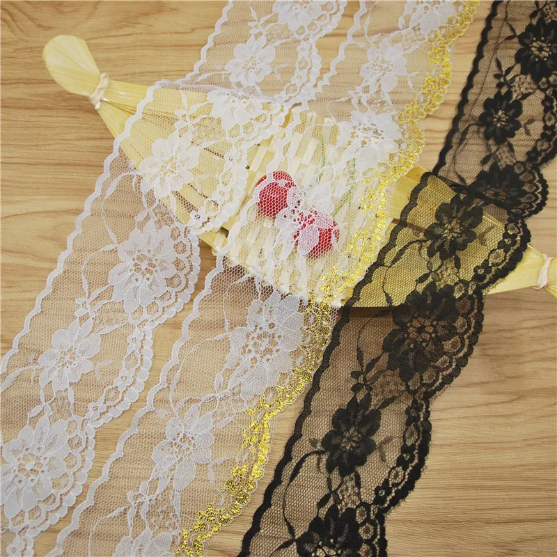 Polyester Black Lace Trim, White Fabric, Sewing Accessories, Cloth, Wedding Dress Decoration Ribbon, Craft Supplies, 50Y, L730,