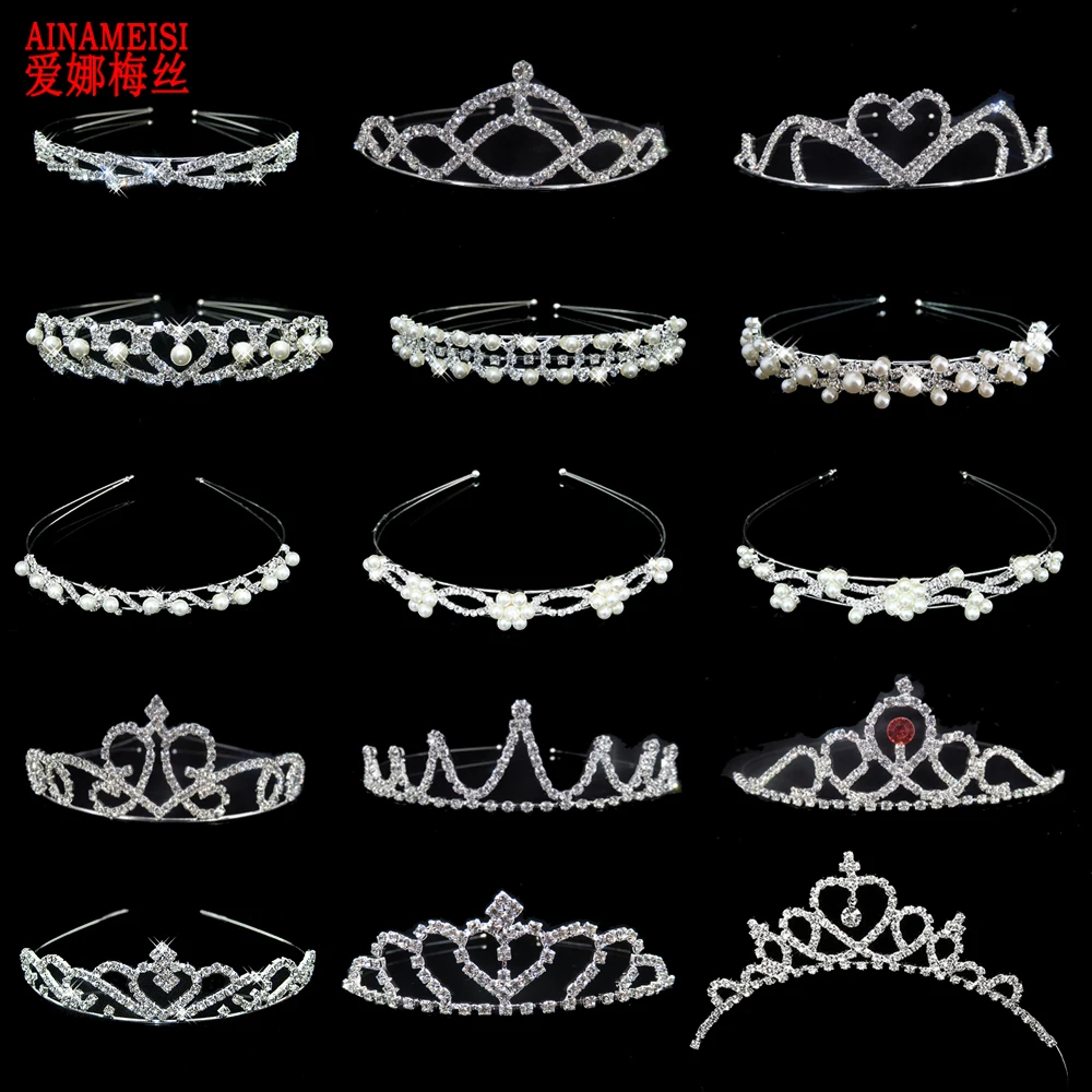 AINAMEISI Pearl Princess Tiara Crystal Crown Kid Girls Lover Prom Gift Hair Jewelry Bridal Headband Wedding Tiaras and Crowns