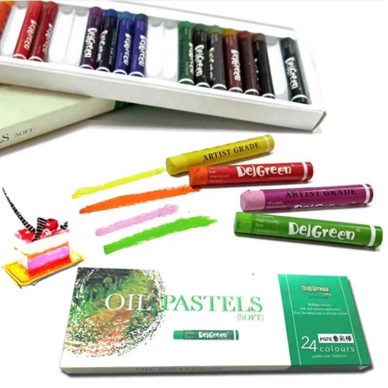 DelGreen 24 Colors Heavy Color Oil Pastels MINI Set Children Oil Painting Stick  Colorful Bright Soft Crayon School Art Supplies