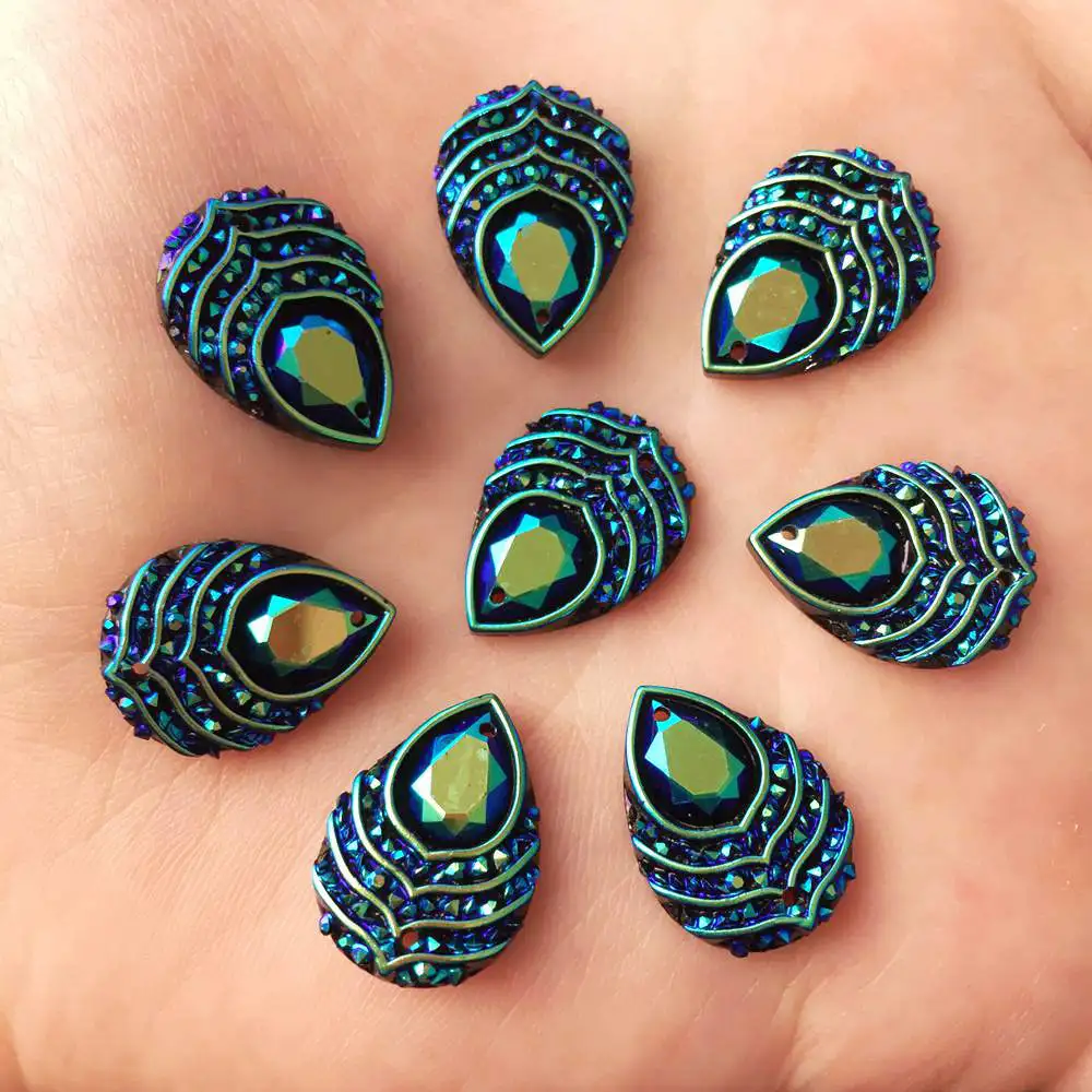 DIY craft 40PCS 13mm*18mm AB Resin Drop Flatback Rhinestone trim Wedding 2 hole Button R26*2
