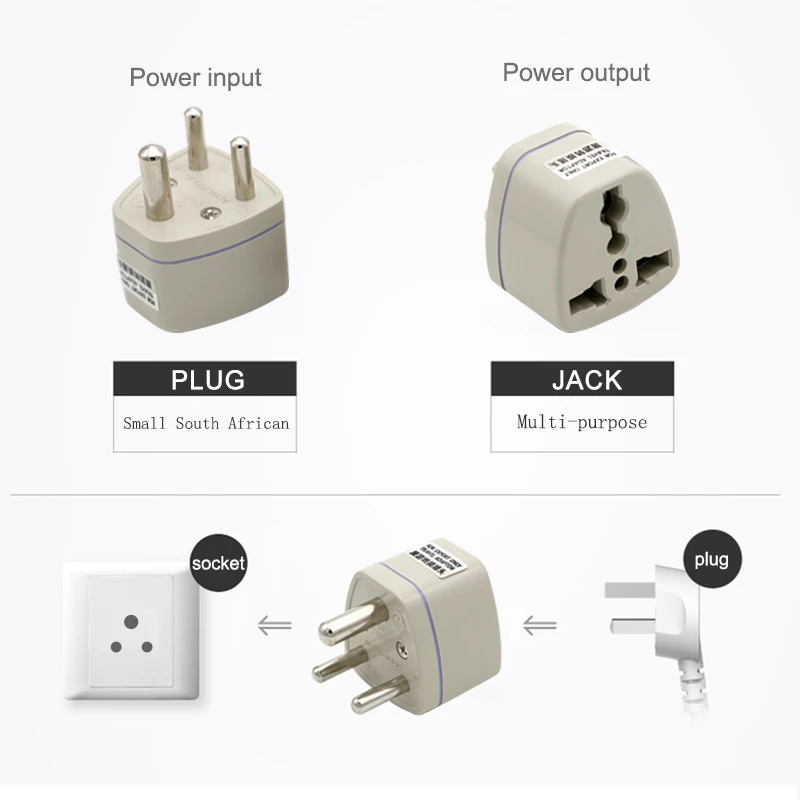 250V/5A 1PC Universal UK/US/EU/AU to Small South African 3pin Travel Plug India South Africa Converter Adapter plug Adaptor