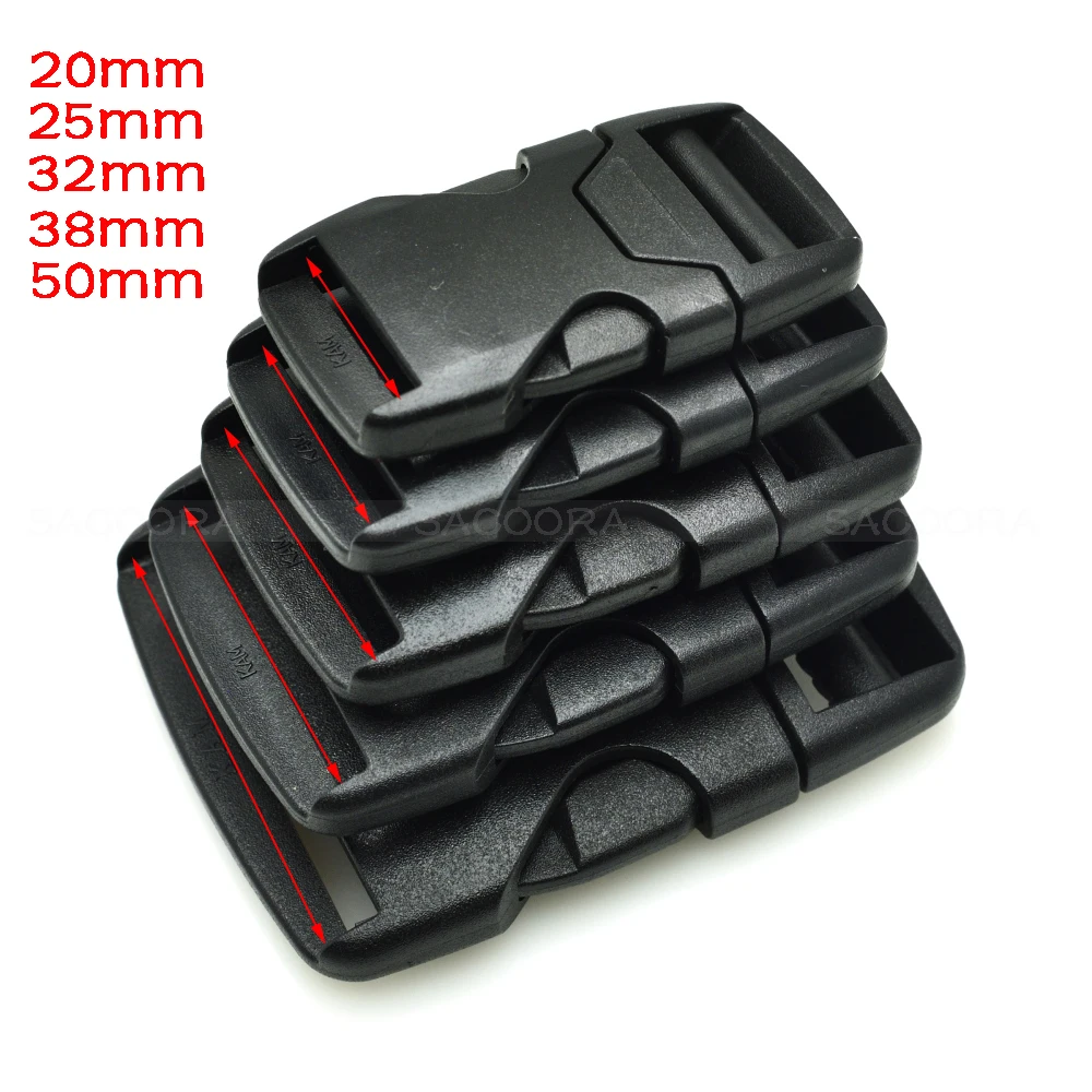 10pcs 20mm 25mm 32mm 38mm 50mm Webbing Plastic Side Release Bump Buckle Belt Buckle for Backpack Straps Luggage Black