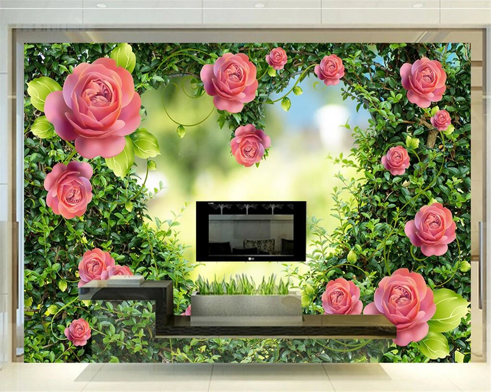 Beibehang Custom wallpaper romantic heart-shaped rose flower TV background wallpaper home decor living room bedroom 3d wallpaper