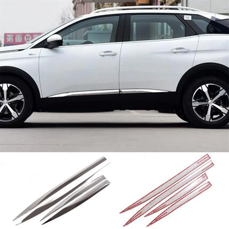 For Peugeot 3008 GT 4008 2016 2017 2018 Car Door Body Chrome Side Molding Protector Trim Stainless Steel 4pcs Car Styling