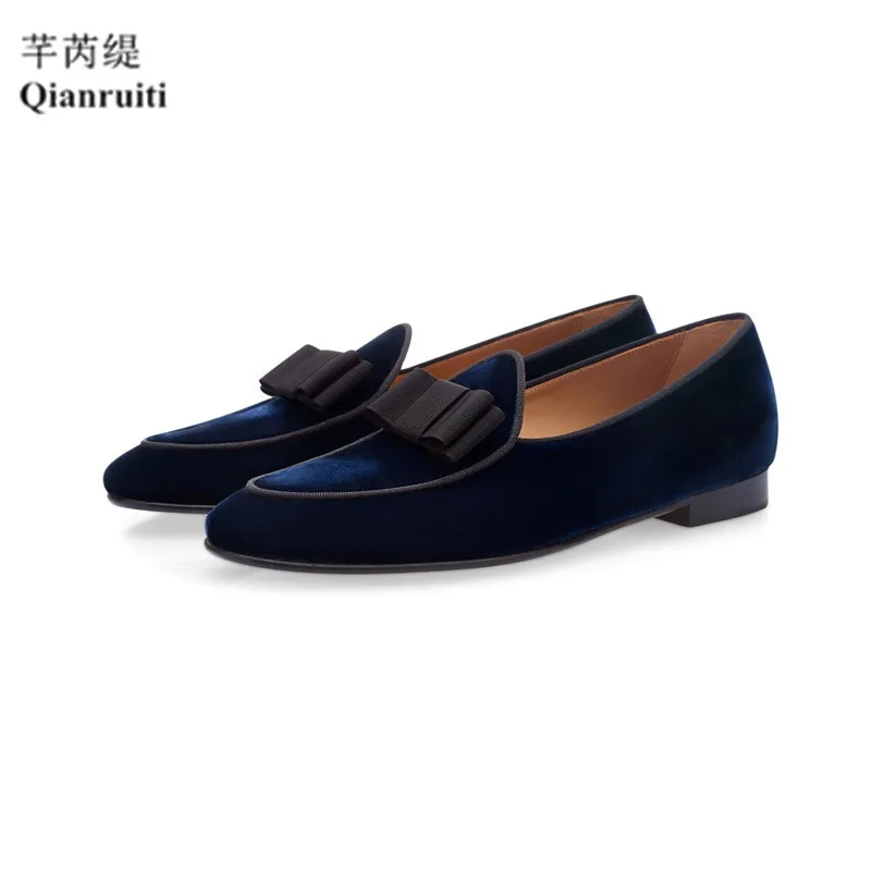 New Wedding Men Dress Shoes Bowknot Slip-on Belgian Autum Style Fashion Male Shoes Blue Handmade Comfortable Men Shoe