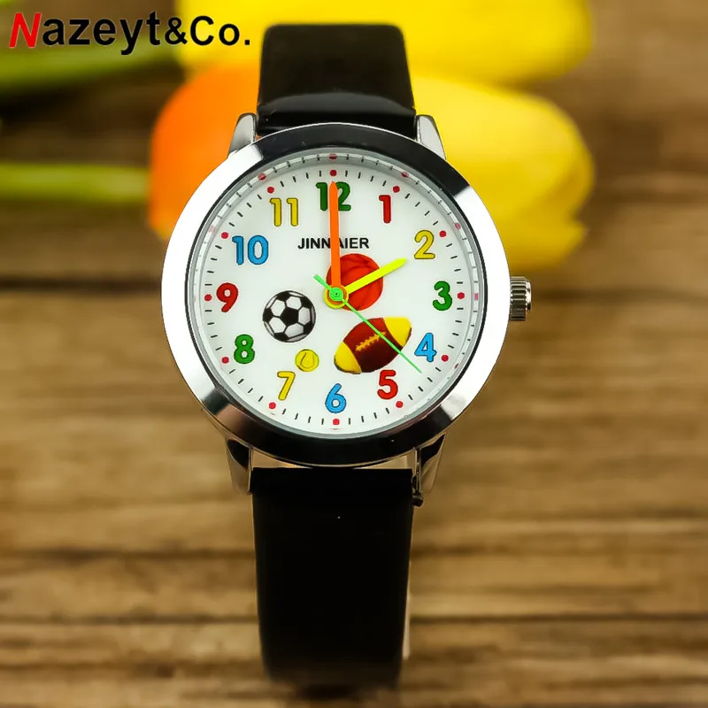 NAZEYT-Reloj de pulsera de cuero para niños, cronógrafo deportivo de baloncesto, fútbol, Rugby, esfera, regalo