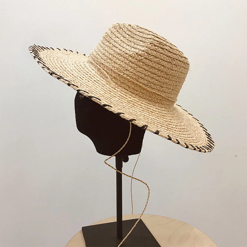 

New Elegant 12cm Wide Brim Sun Hat Women Beach Hat Summer Raffia Straw Fedoras UV Protect Kentucky Derby Jazz Cap