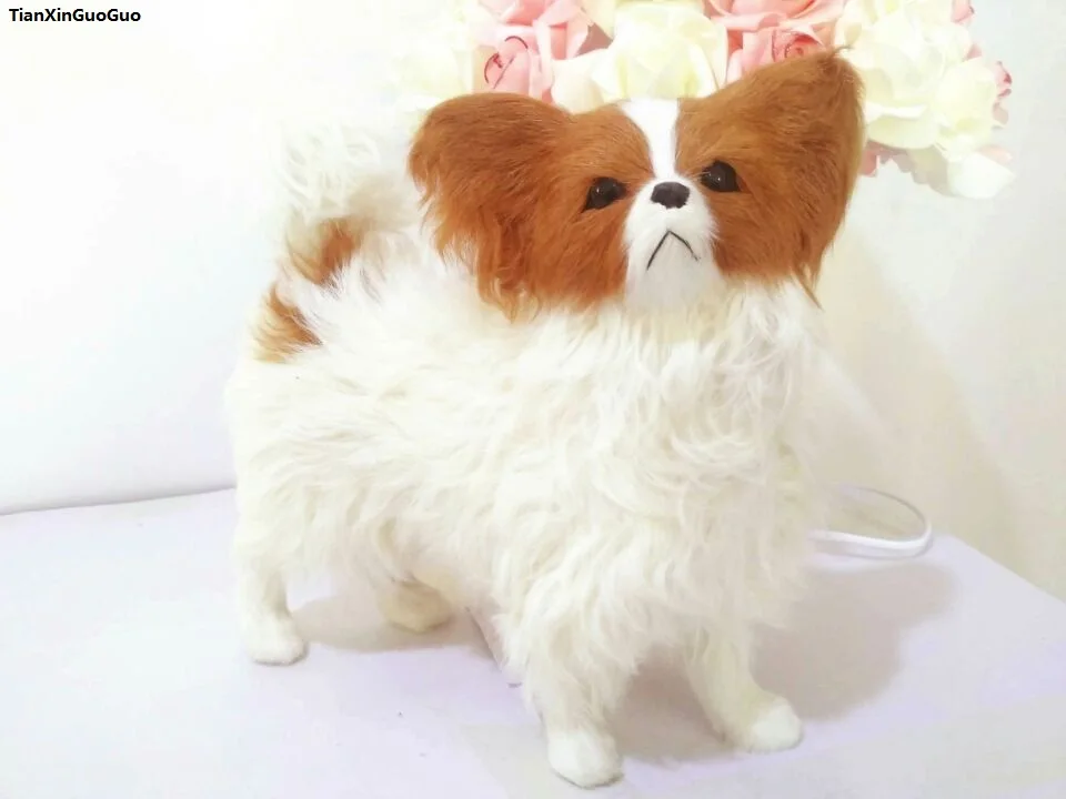 simulation Papillon dog plastic&fur hard model large 28x25cm,home decoration gift w2910