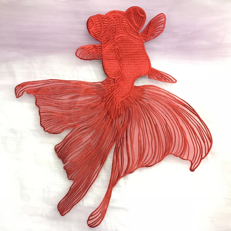 1PCS Big Organza Red Fish Patch DIY Clothes Accessories DIY Cloth Sew On Fashion Patches for Clothing Size 24cm*27cm