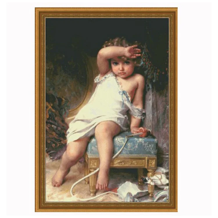 

Lovely baby girl,14CT Canvas Needlework Cross stitch Stylish for Embroidery kits,Kid Patterns Cross-Stitching,DIY Handmade