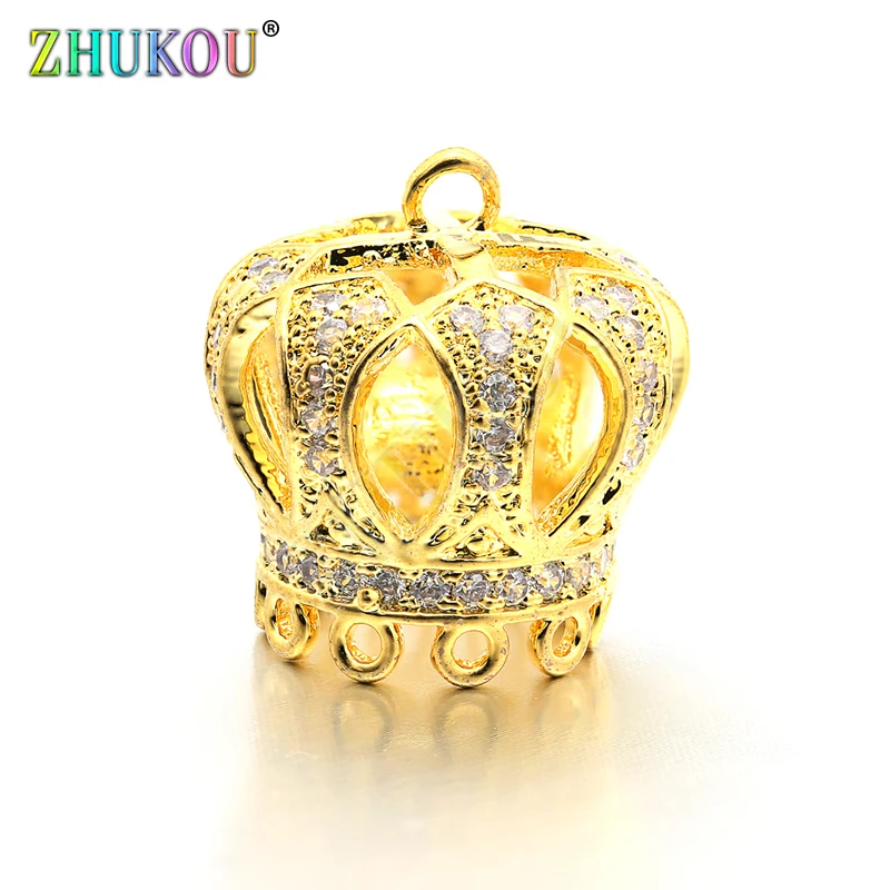 15*16mm High Quality Brass Micro Pave Zircon Crown Tassel Cap Pendant Charms, Hole: 1.5mm, Model: VM18