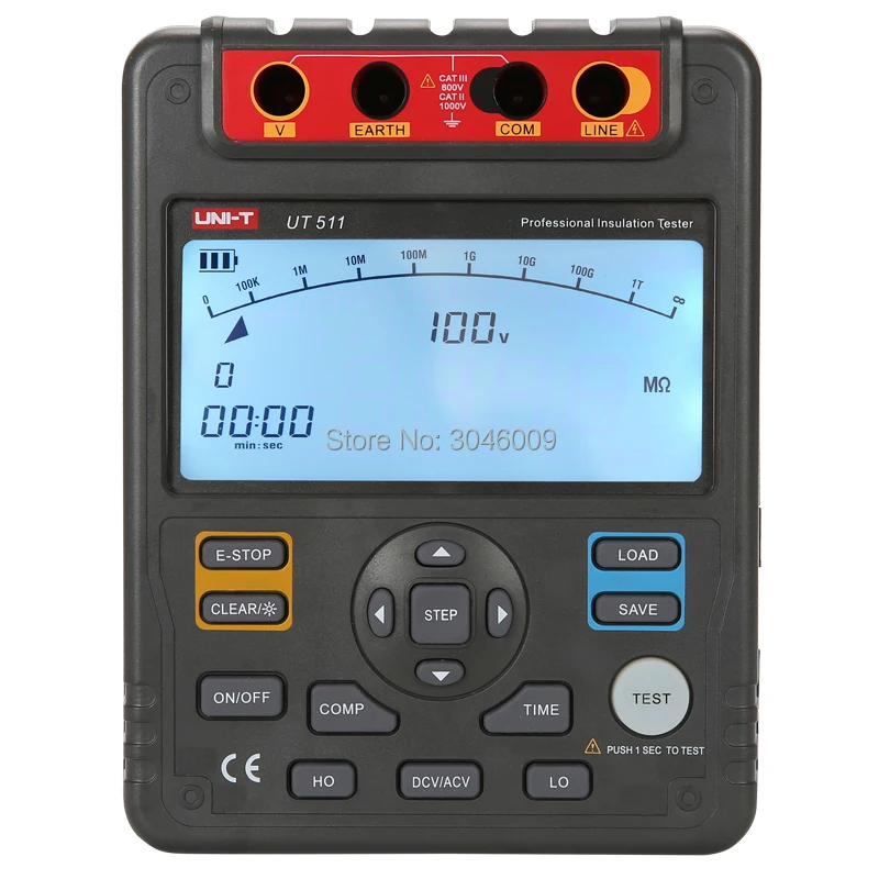 UNI-T UT511 Insulation Resistance Tester 1000V Automatic Range Digital Megohmmeter Data Storage Polarization Index LCD Backlight