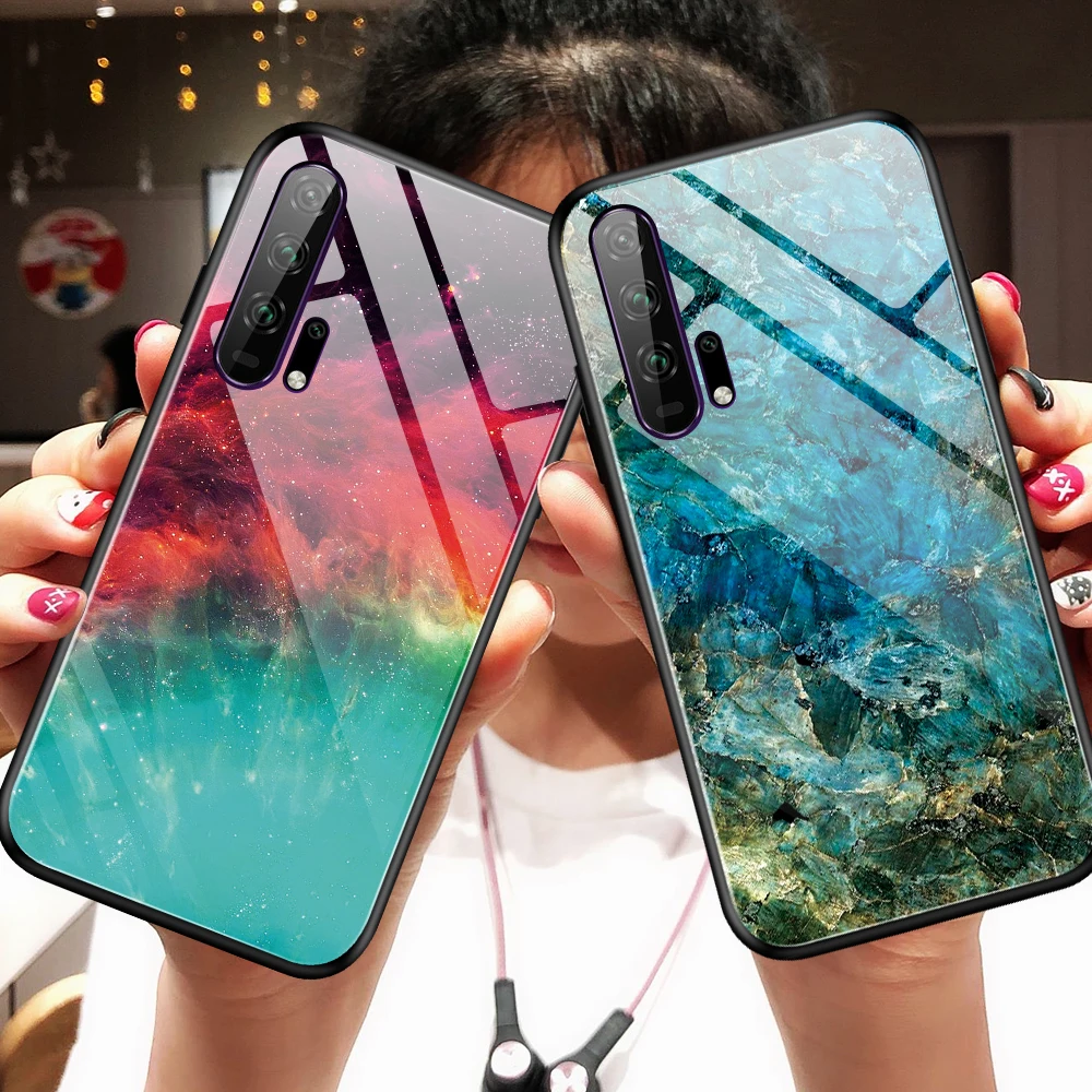 For Huawei Honor 20 Pro Case Luxury Marble Grain Gradient Hard Tempered Glass Protective Back Cover Case for huawei honor 10i 20