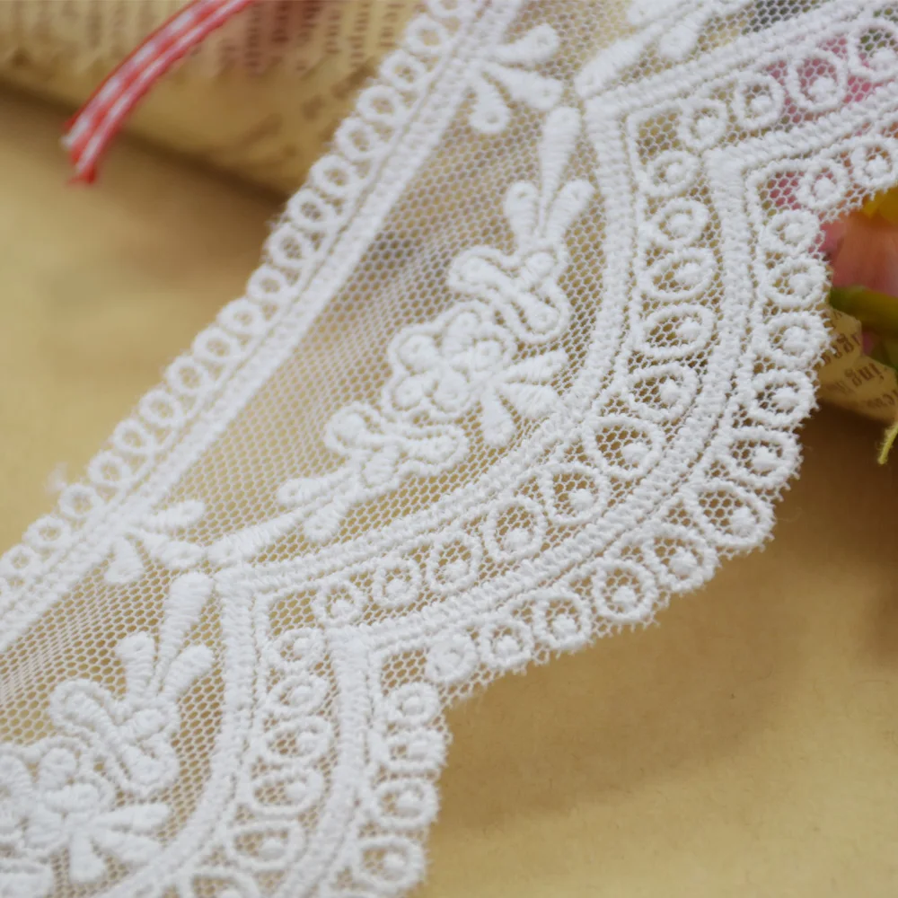 5cm 2 Colors Cotton Embroided Lace Ribbon Guipure Trim Fabric DIY Sewing Accessories Supplies African French Lace Applique#3545
