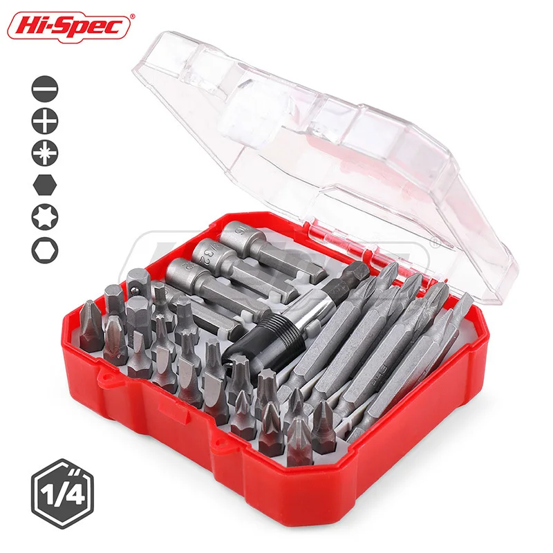 Hi-Spec Screwdriver Bit Set Magnetic  25mm 50mm Long Screwdriver Bit Adapter Tool Extension Bit Holder Screwdriver Bits in Case