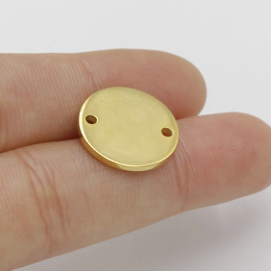 Fnixtar 20Pcs/Lot 8-25mm Mirror Polishe Stainless Steel Stamping Blank Disk Connector Two Inner Hole Gold Color DIY Charm Discs