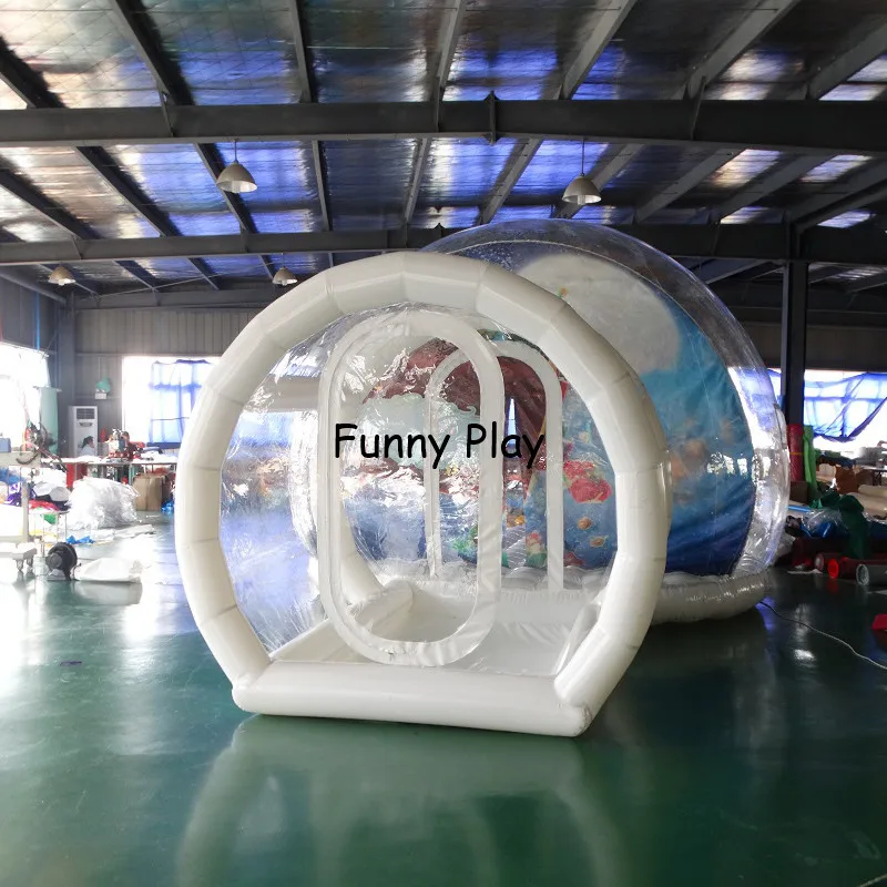 customized make inflatable snow globe bubble ball for sale, clear inflatable snow ball with tunnel for christmas