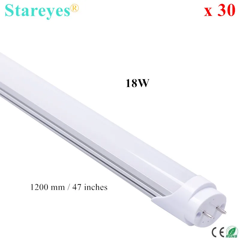 

Free shipping 30 pcs 120cm T8 LED Tube light 18W SMD 2835 96 LED Epistar Chip High brightness 1700Lm lamp bulb AC85-265V